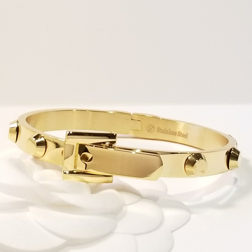 18K Gold Plated Belt Buckle Bangle Bracelet NEW - Picture 3 of 8